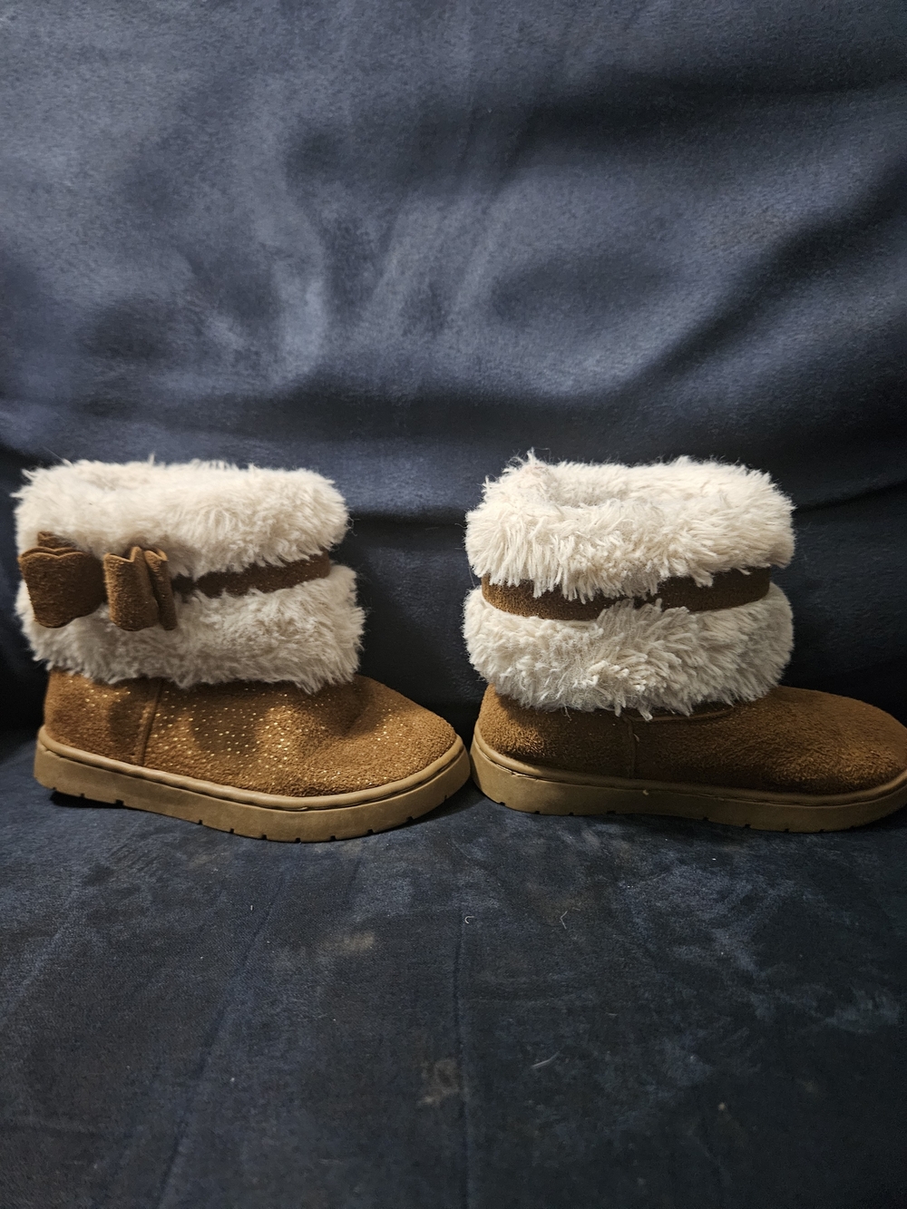 Kids Faux Fur Brown Winter Boots with Bow